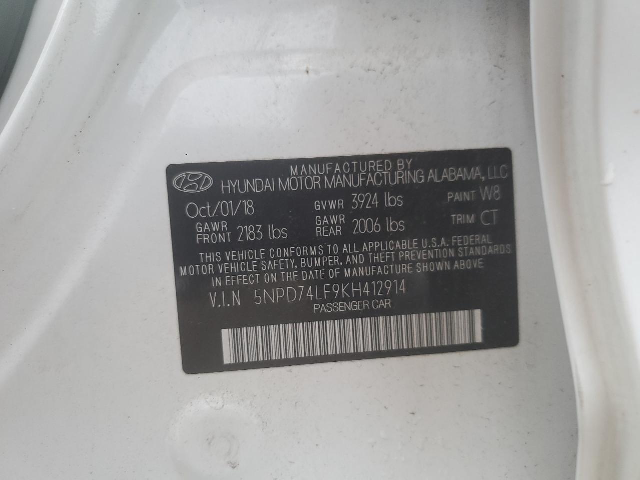 5NPD74LF9KH412914 2019 Hyundai Elantra Se