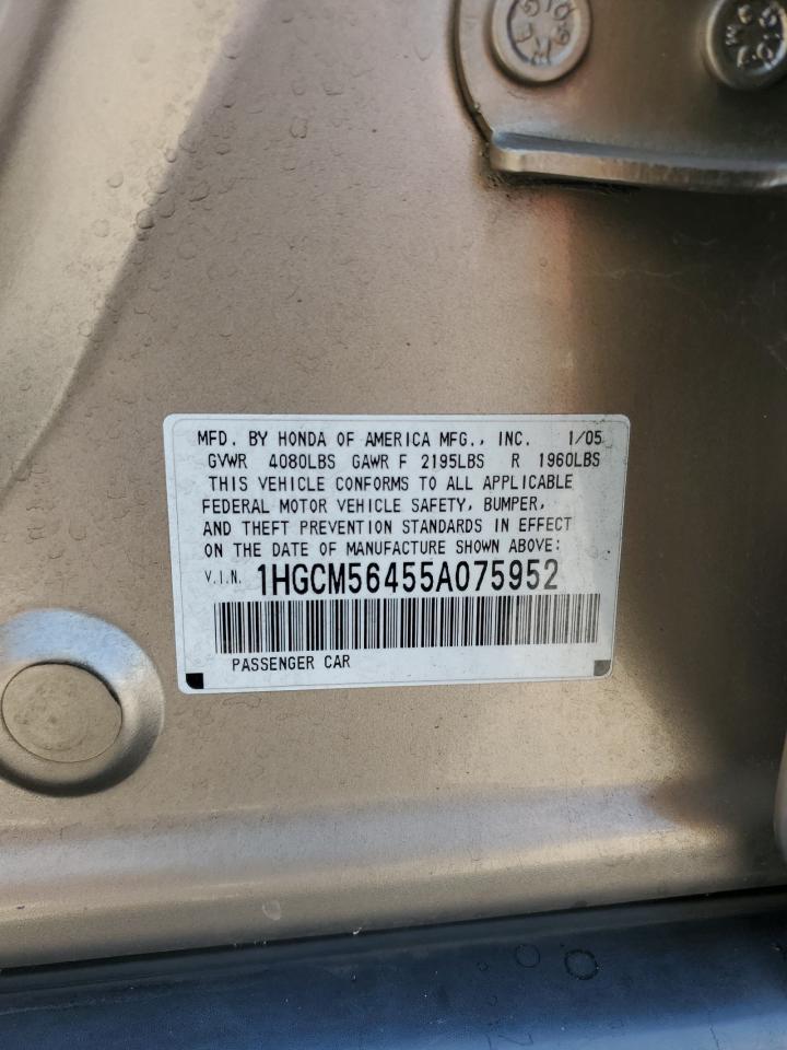 1HGCM56455A075952 2005 Honda Accord Lx