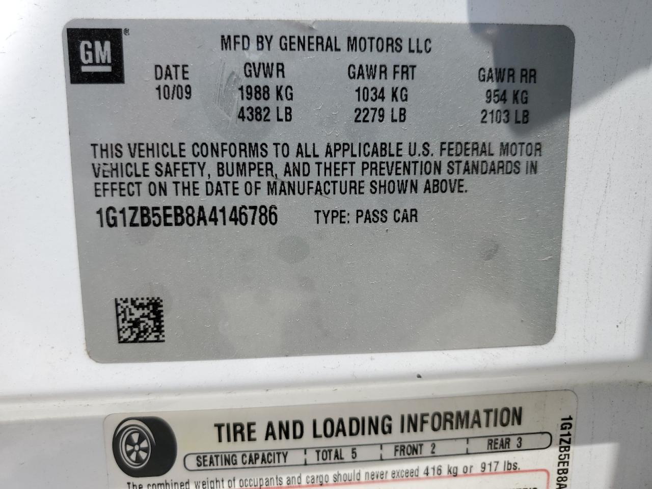 1G1ZB5EB8A4146786 2010 Chevrolet Malibu Ls