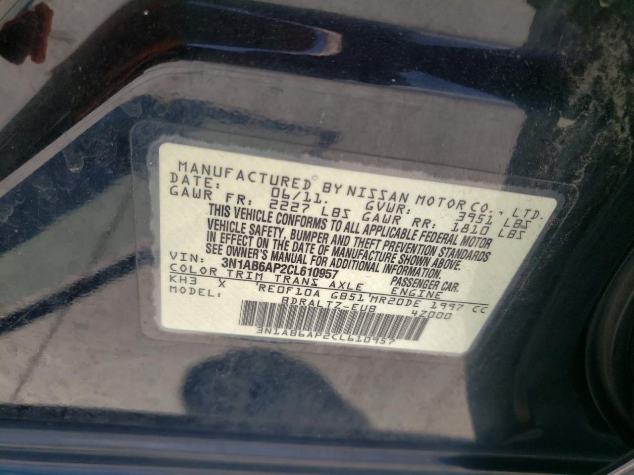 3N1AB6AP2CL610957 2012 Nissan Sentra 2.0