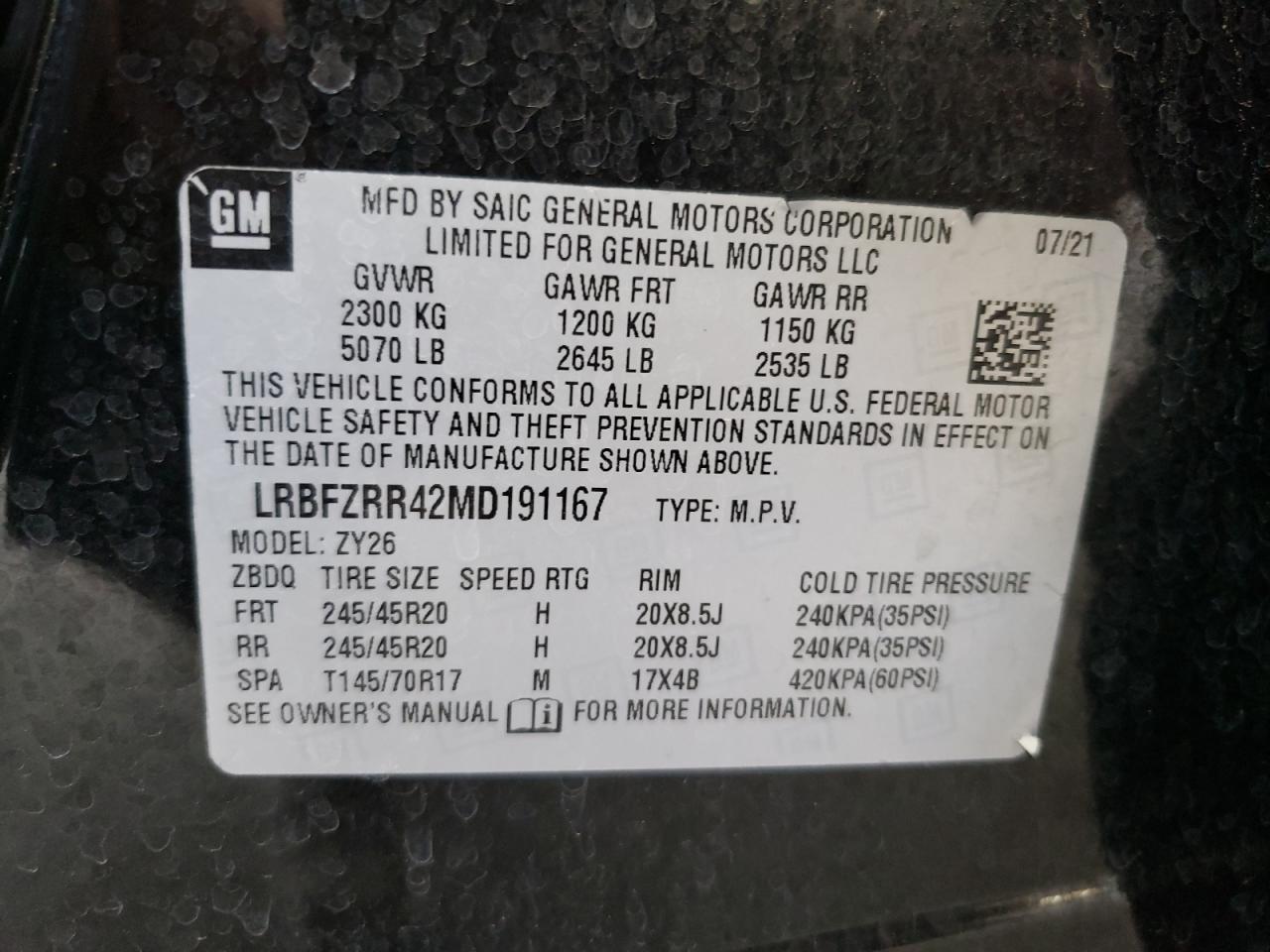 LRBFZRR42MD191167 2021 Buick Envision Avenir