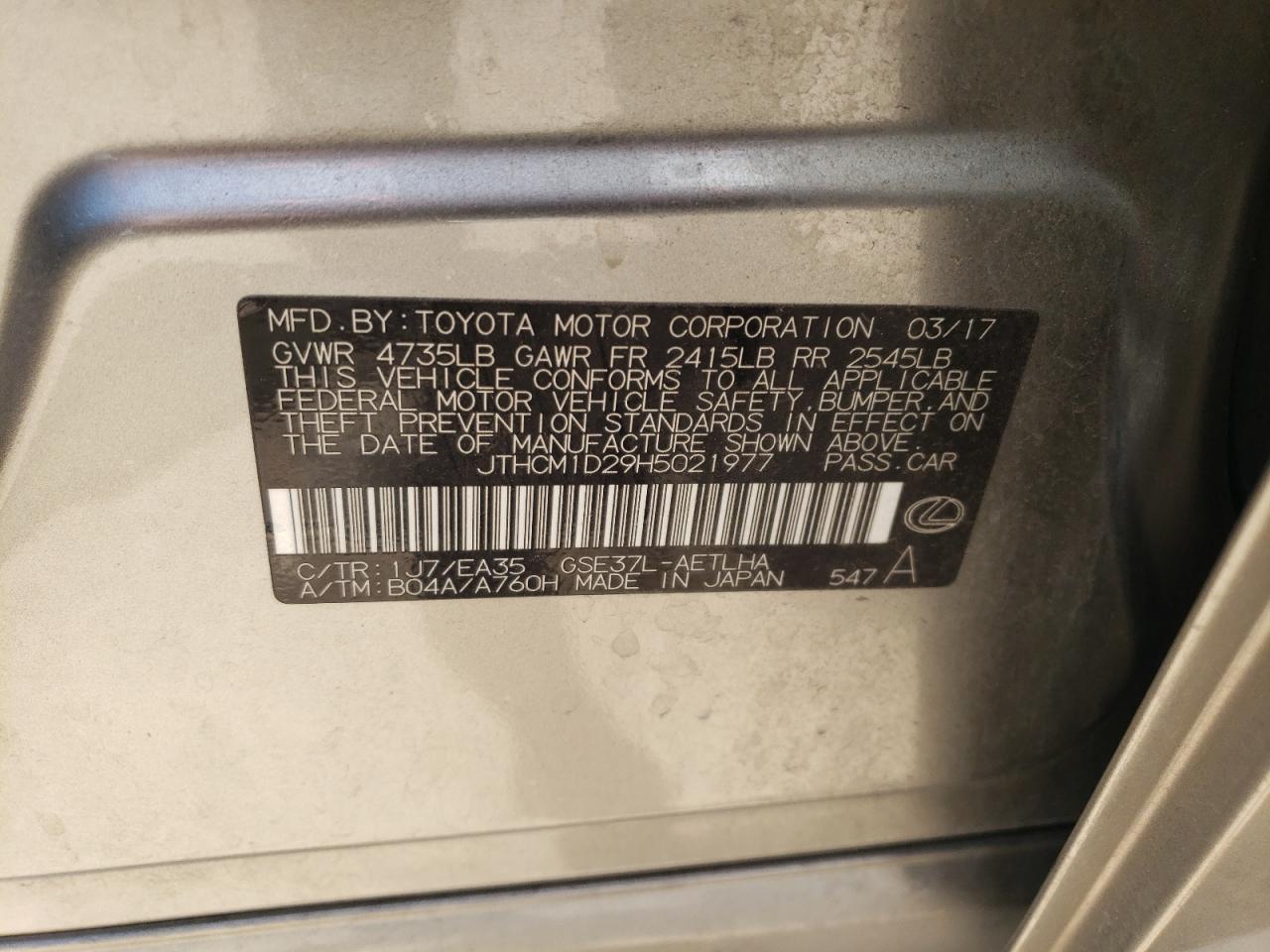 JTHCM1D29H5021977 2017 Lexus Is 300