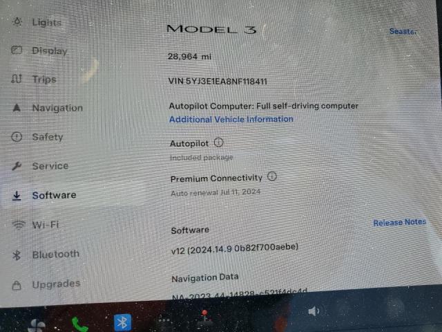 VIN 5YJ3E1EA8NF118411 2022 Tesla MODEL 3 no.9