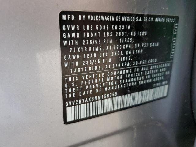2022 Volkswagen Tiguan Se VIN: 3VV2B7AX8NM158759 Lot: 62434734