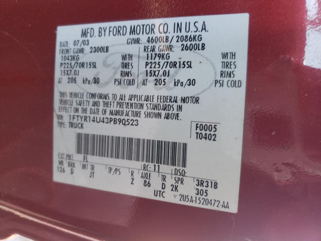 1FTYR14U43PB90523 2003 Ford Ranger Super Cab