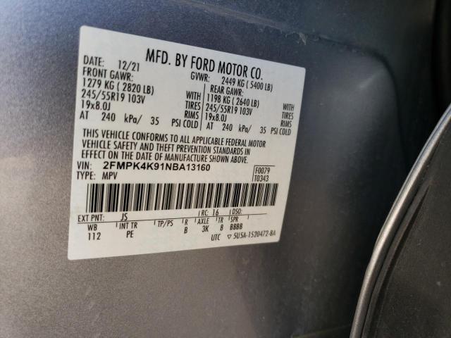 2022 Ford Edge Titanium VIN: 2FMPK4K91NBA13160 Lot: 60854454