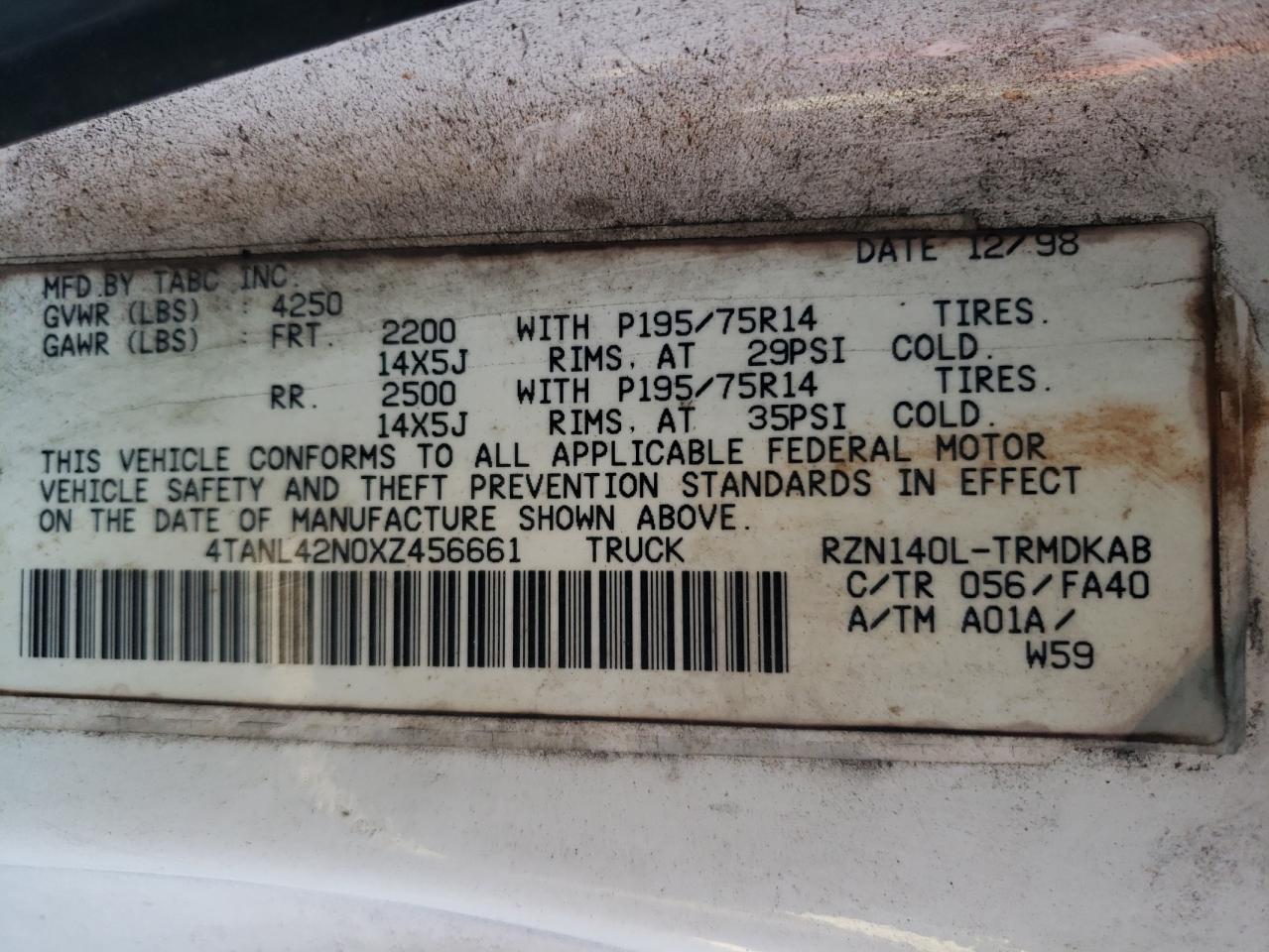 4TANL42N0XZ456661 1999 Toyota Tacoma