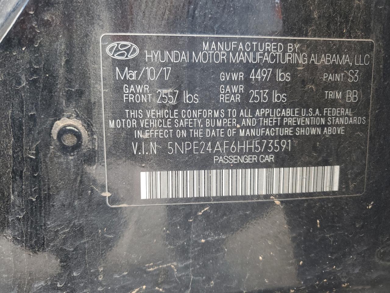 5NPE24AF6HH573591 2017 Hyundai Sonata Se