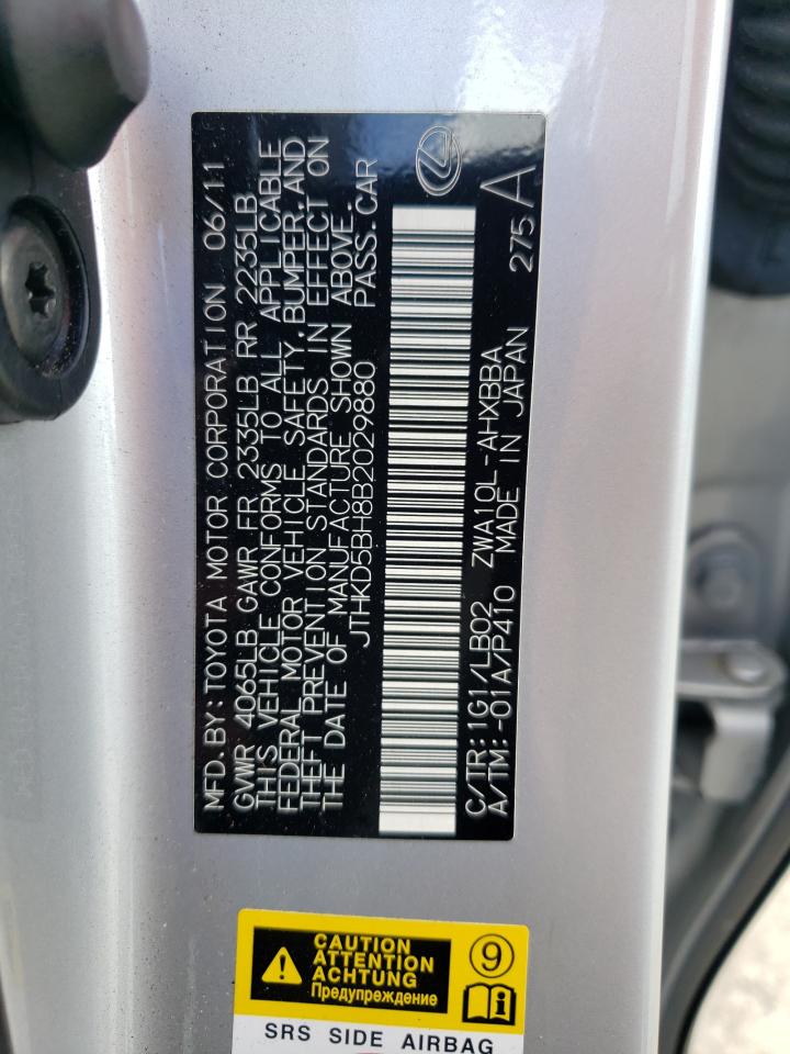 JTHKD5BH8B2029880 2011 Lexus Ct 200