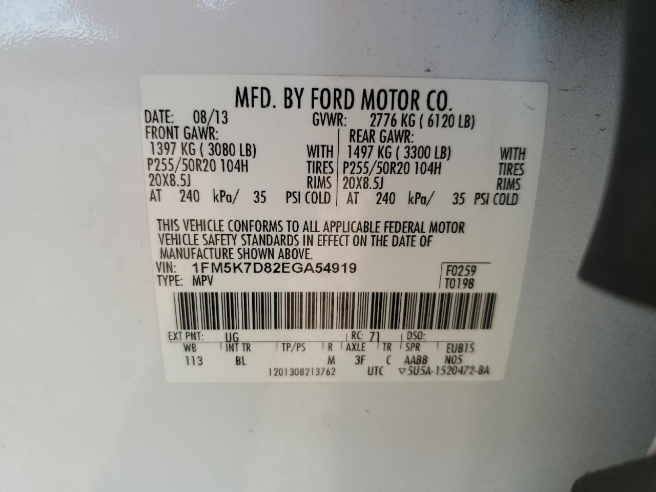 1FM5K7D82EGA54919 2014 Ford Explorer Xlt