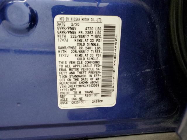 2020 Nissan Rogue S VIN: JN8AT2MVXLW143069 Lot: 62905504