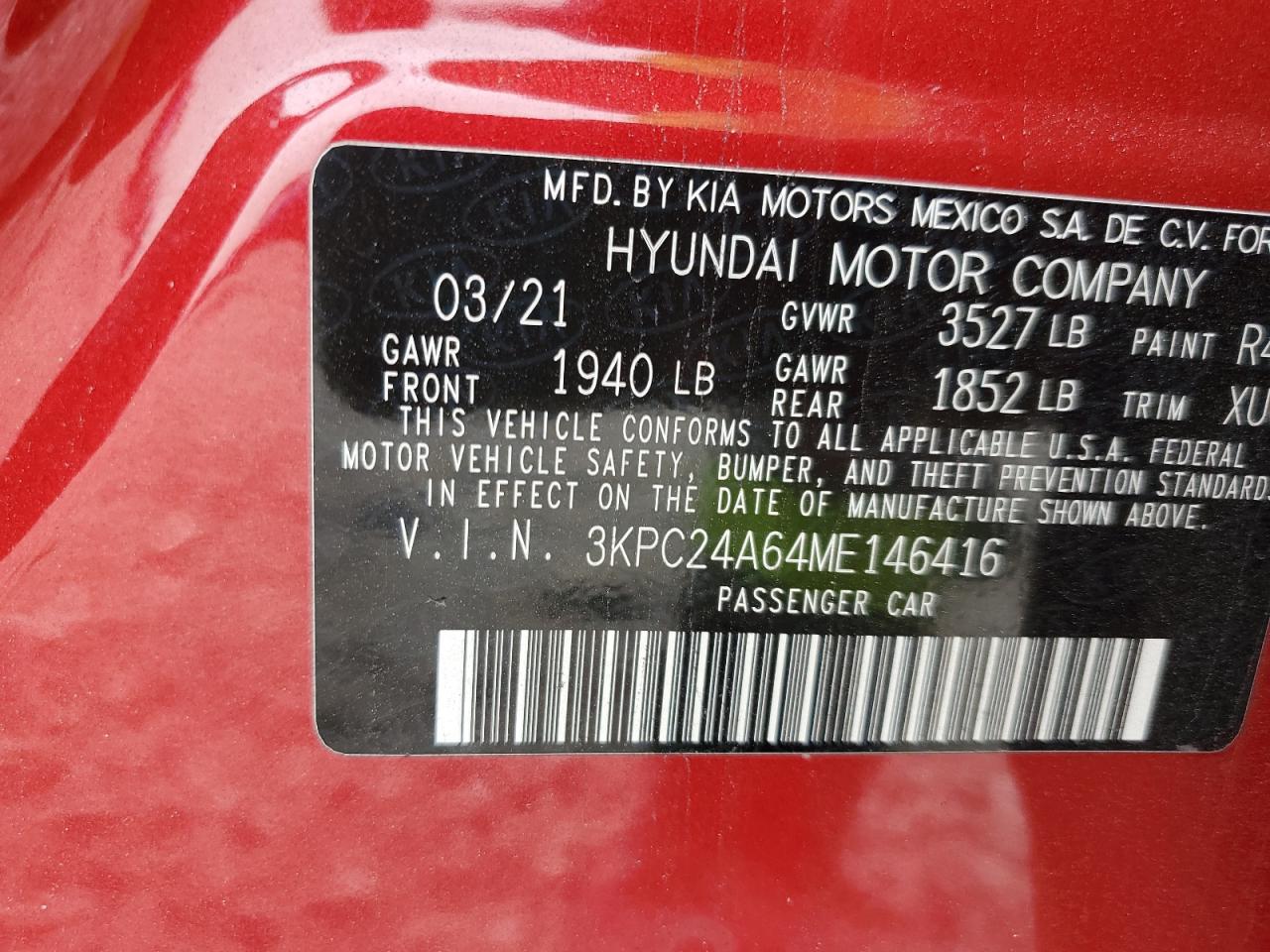 3KPC24A64ME146416 2021 Hyundai Accent Se