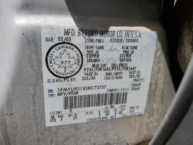 2003 Ford Escape Xlt VIN: 1FMYU931X3KC73757 Lot: 61062374