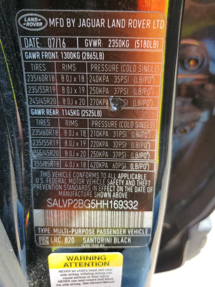 SALVP2BG5HH169332 2017 Land Rover Range Rover Evoque Se