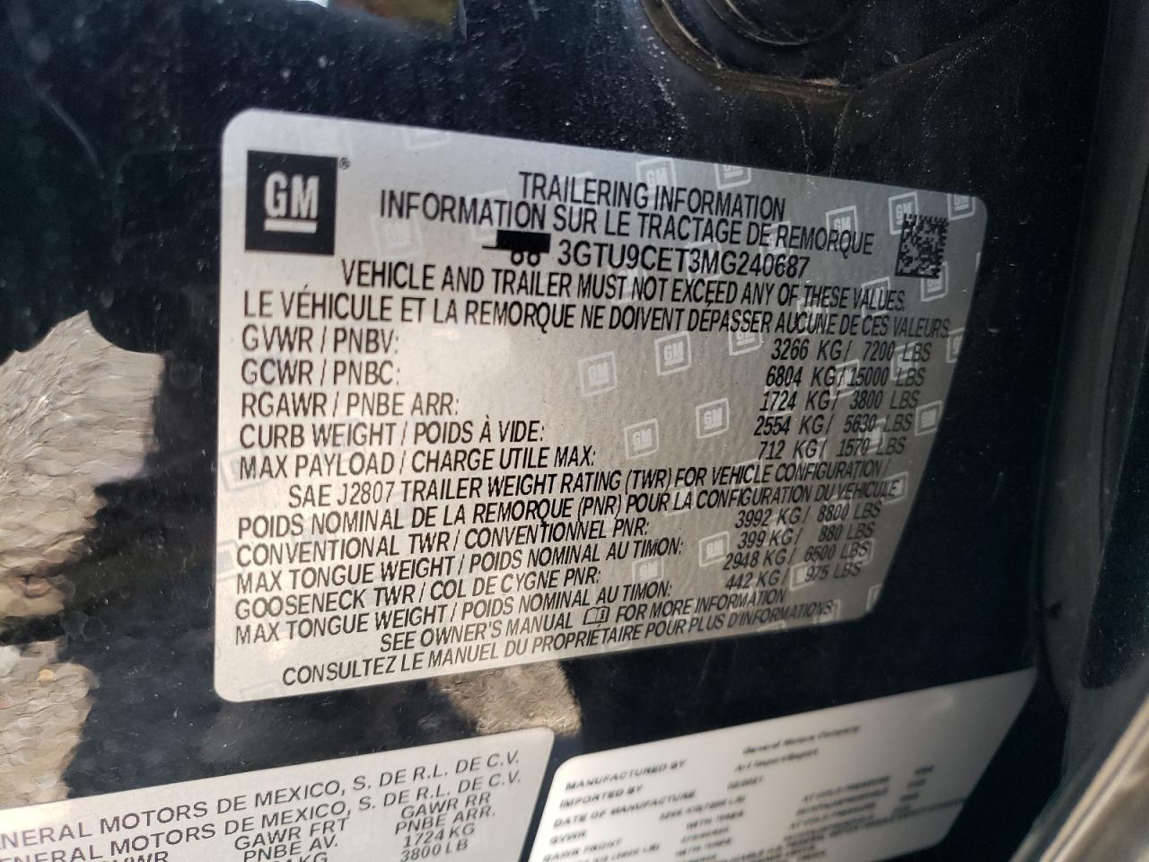 3GTU9CET3MG240687 2021 GMC Sierra K1500 Elevation