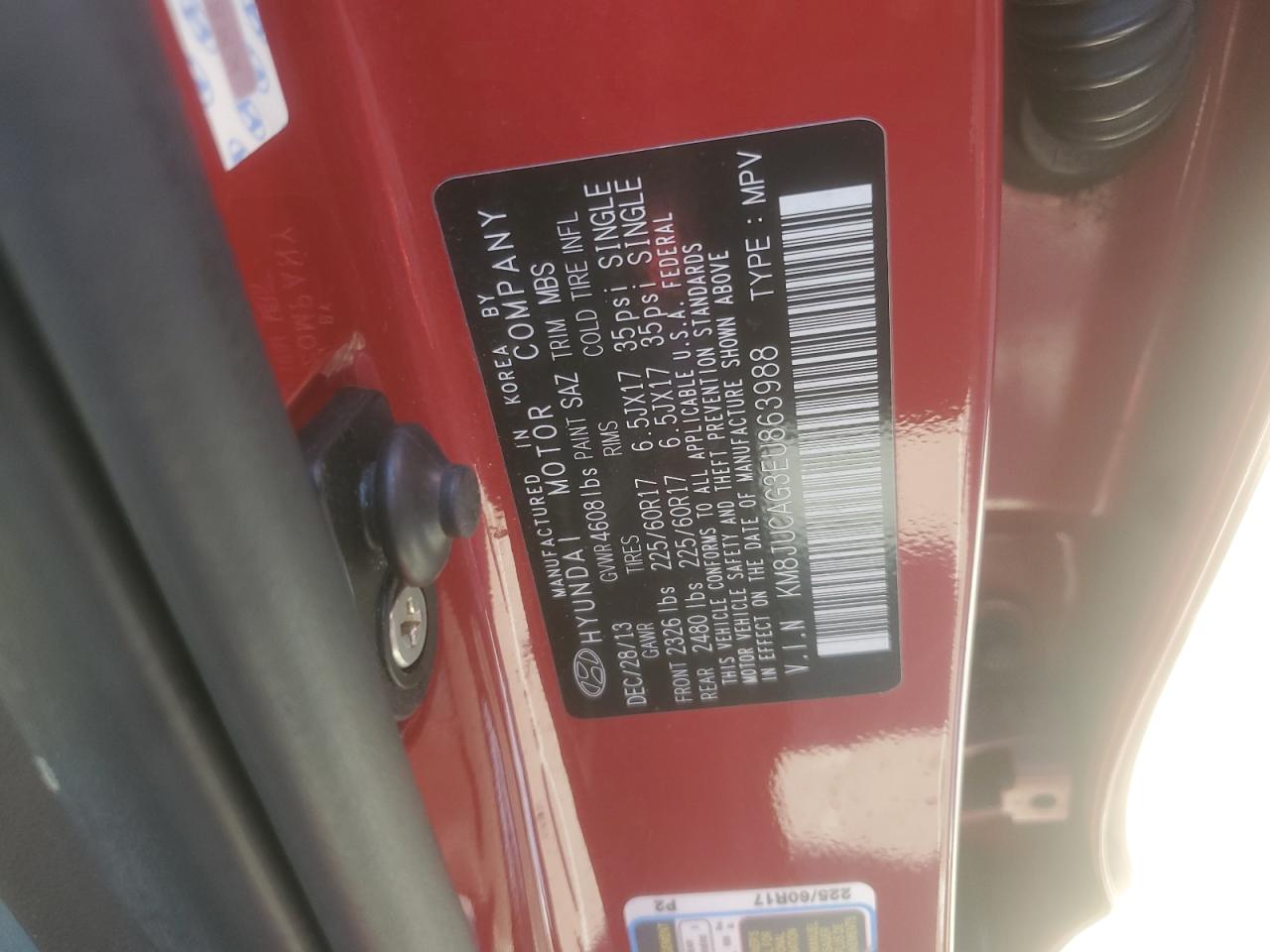 KM8JUCAG3EU863988 2014 Hyundai Tucson Gls