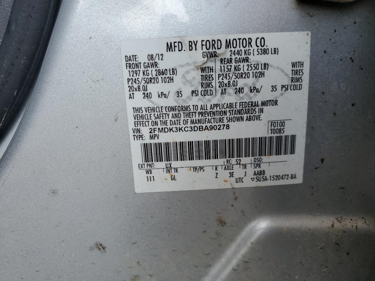 Lot #2771416342 2013 FORD EDGE LIMIT