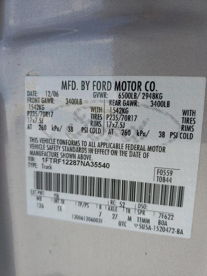 1FTRF12287NA35540 2007 Ford F150