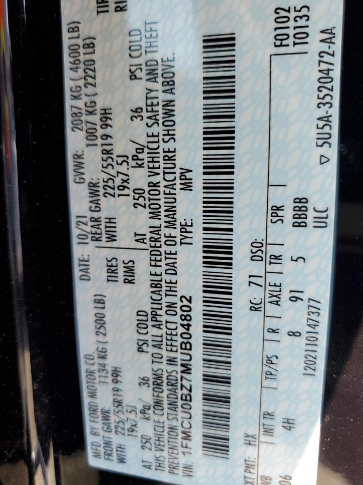 1FMCU0BZ7MUB04802 2021 Ford Escape Se