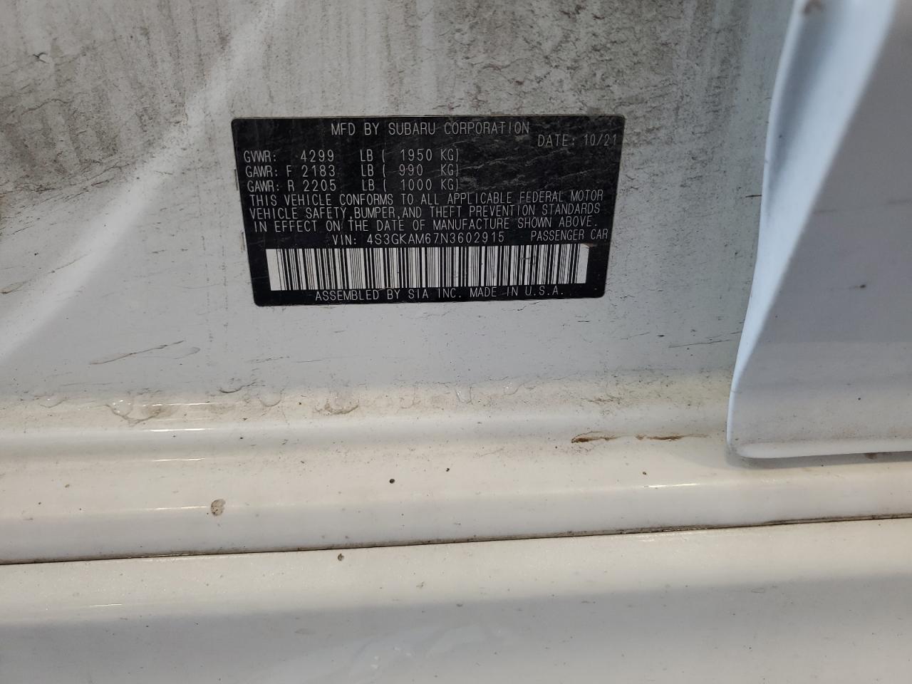 4S3GKAM67N3602915 2022 Subaru Impreza Sport