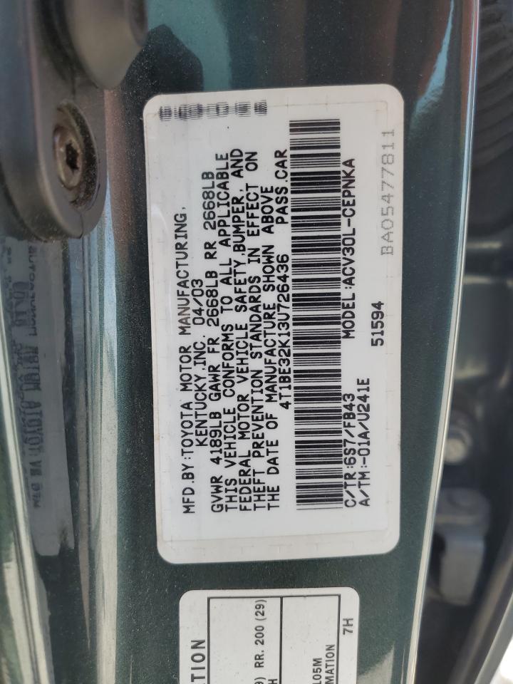 4T1BE32K13U726436 2003 Toyota Camry Le