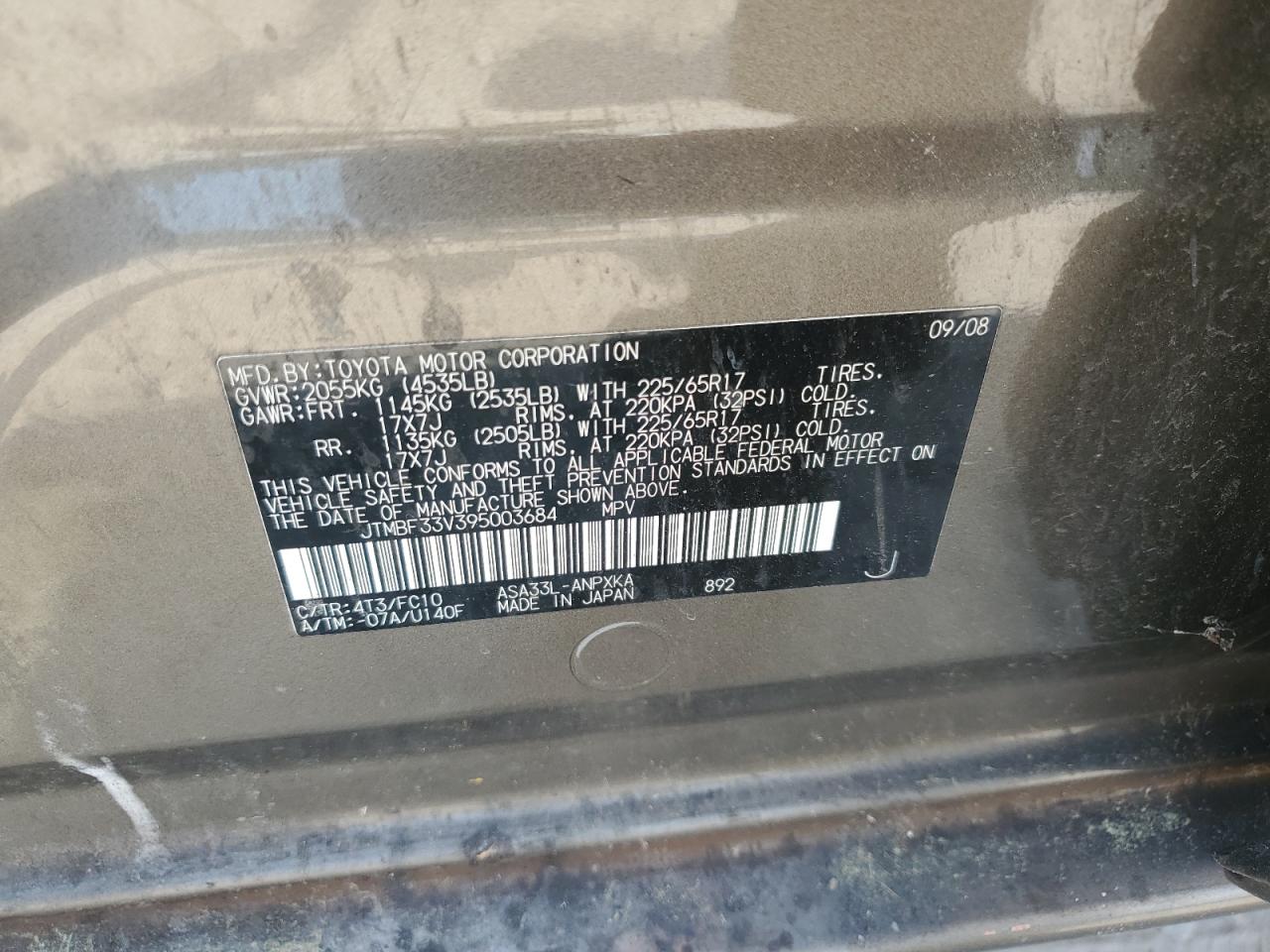 JTMBF33V395003684 2009 Toyota Rav4