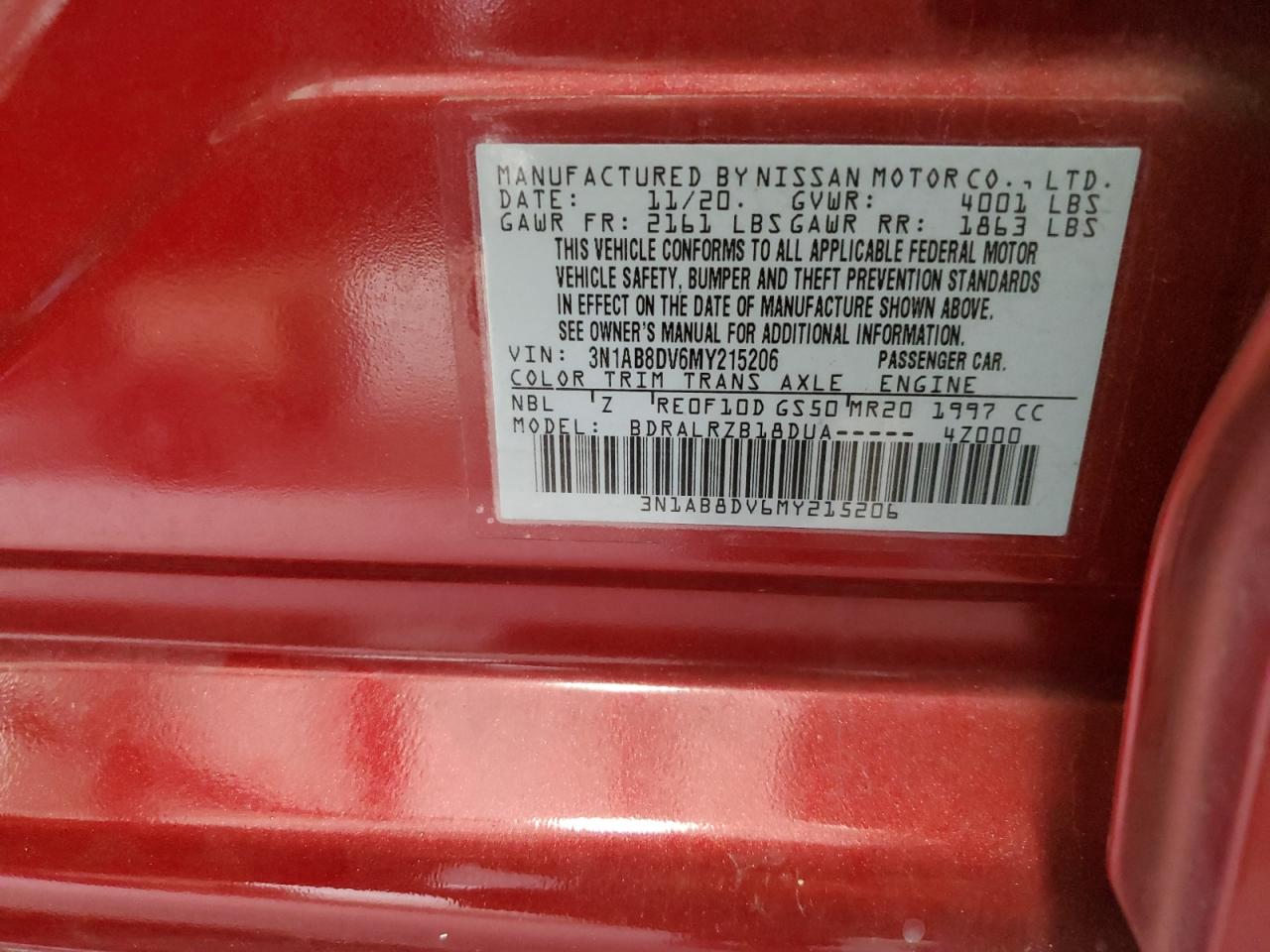 3N1AB8DV6MY215206 2021 Nissan Sentra Sr