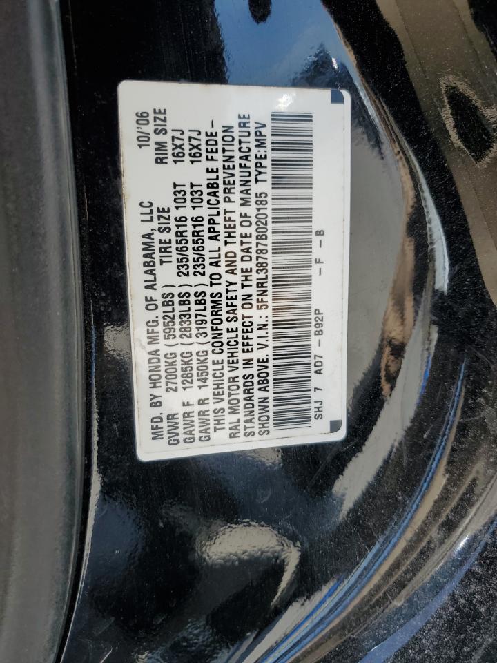 5FNRL38787B020185 2007 Honda Odyssey Exl