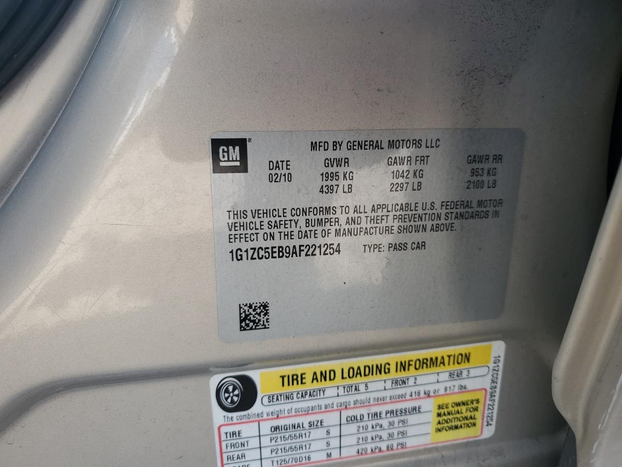 1G1ZC5EB9AF221254 2010 Chevrolet Malibu 1Lt