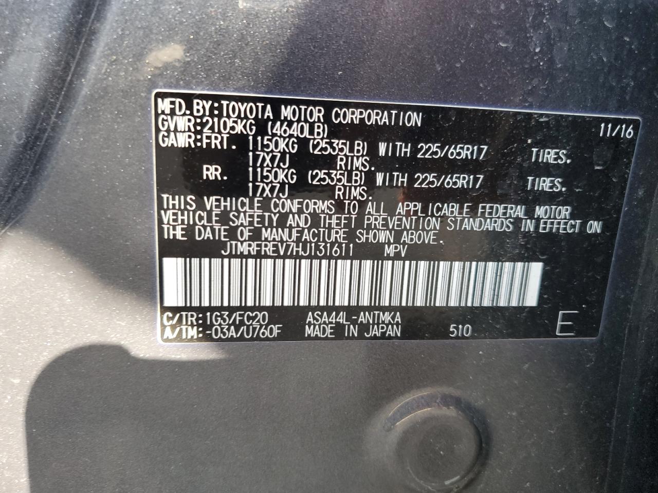 JTMRFREV7HJ131611 2017 Toyota Rav4 Xle