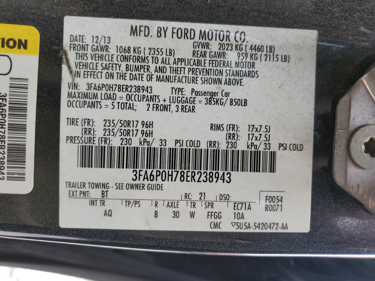 2014 Ford Fusion Se vin: 3FA6P0H78ER238943