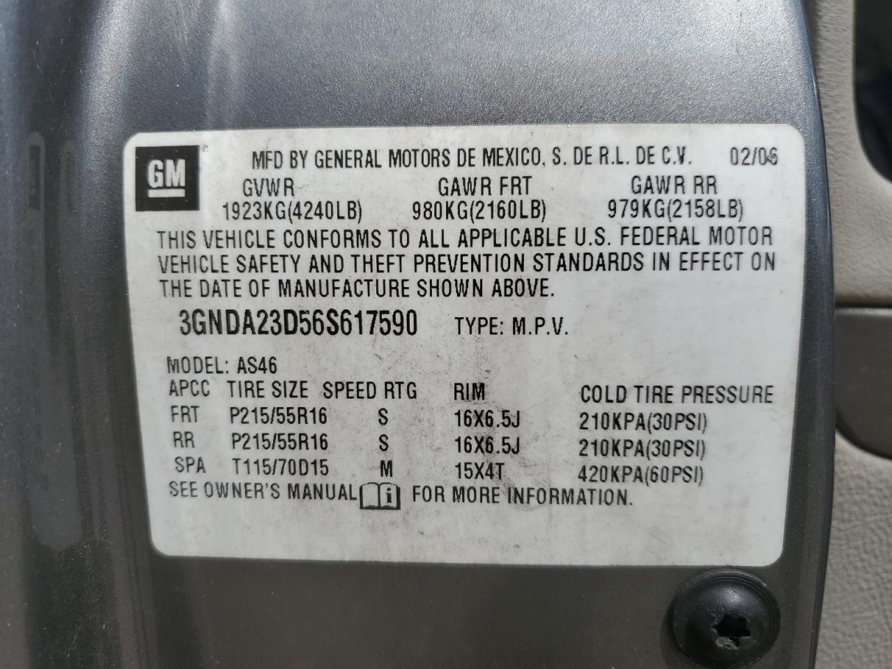 3GNDA23D56S617590 2006 Chevrolet Hhr Lt 3GNDA23D56S617590 2006 Chevrolet Hhr Lt