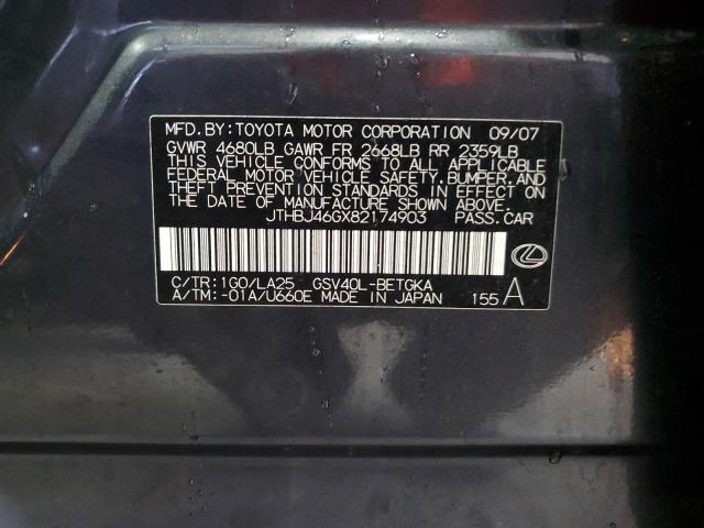 2008 Lexus Es 350 VIN: JTHBJ46GX82174903 Lot: 62655714