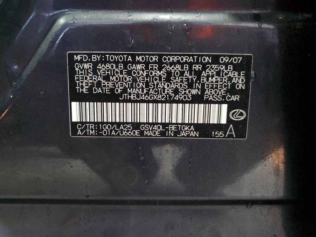 JTHBJ46GX82174903 2008 Lexus Es 350