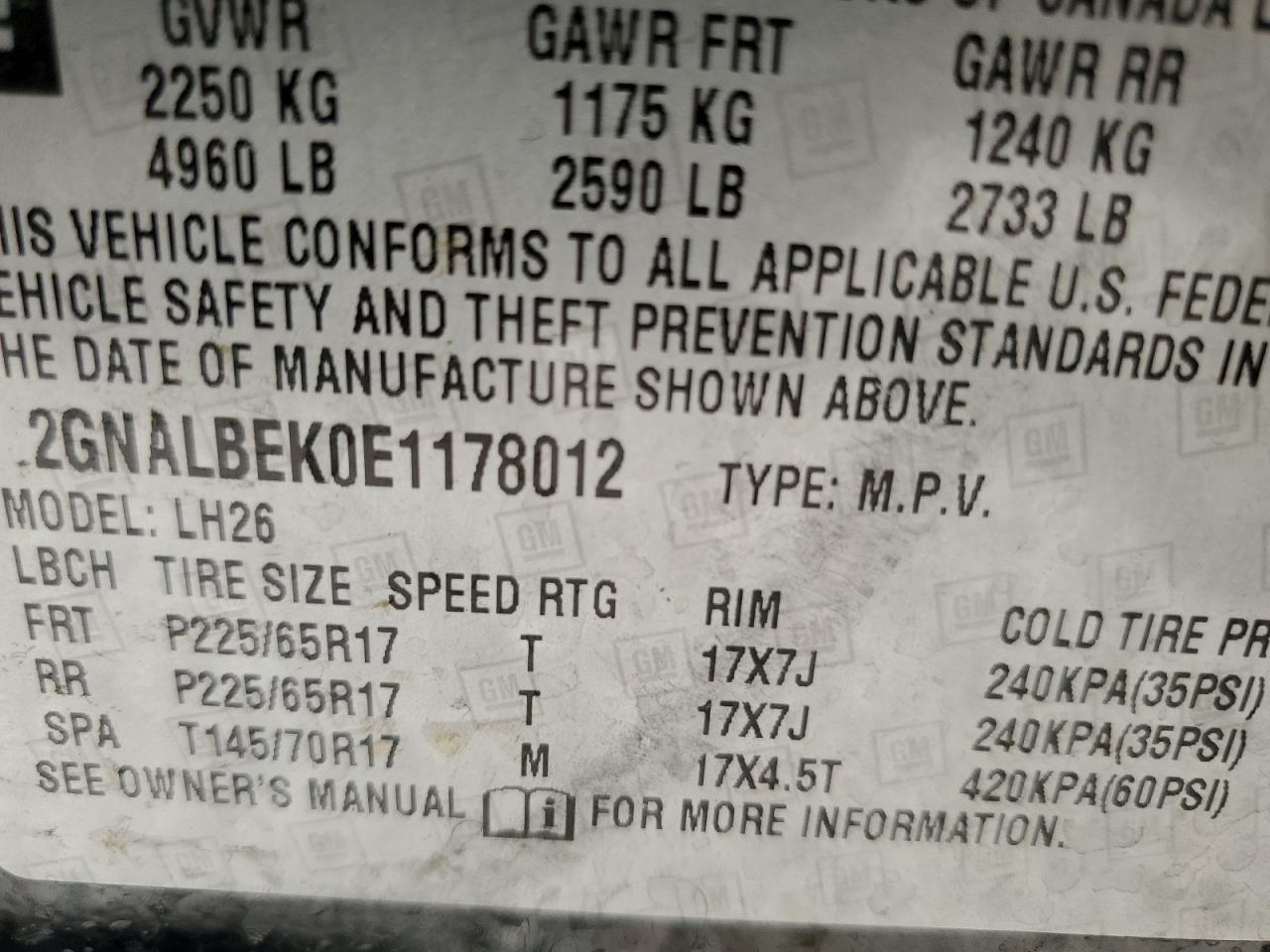 2GNALBEK0E1178012 2014 Chevrolet Equinox Lt