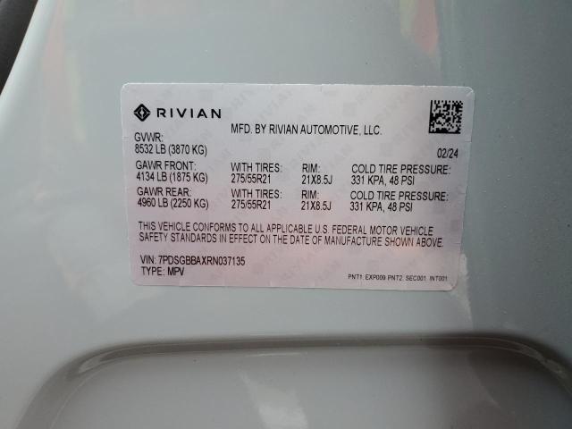 2024 Rivian R1S Adventure VIN: 7PDSGBBAXRN037135 Lot: 62708454