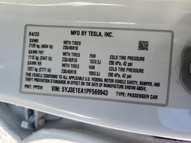 VIN 5YJ3E1EA1PF569943 2023 Tesla MODEL 3 no.12