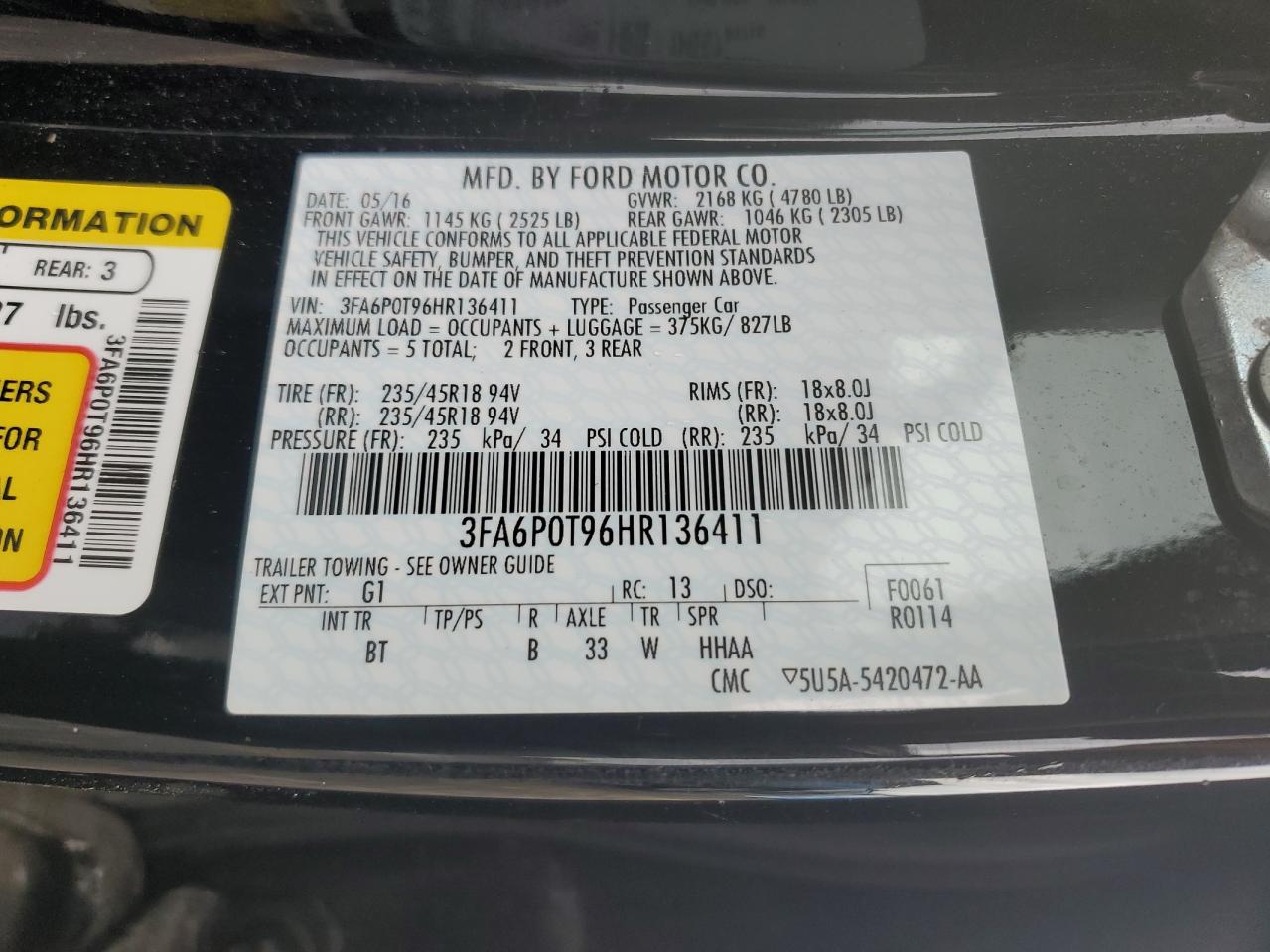 3FA6P0T96HR136411 2017 Ford Fusion Se