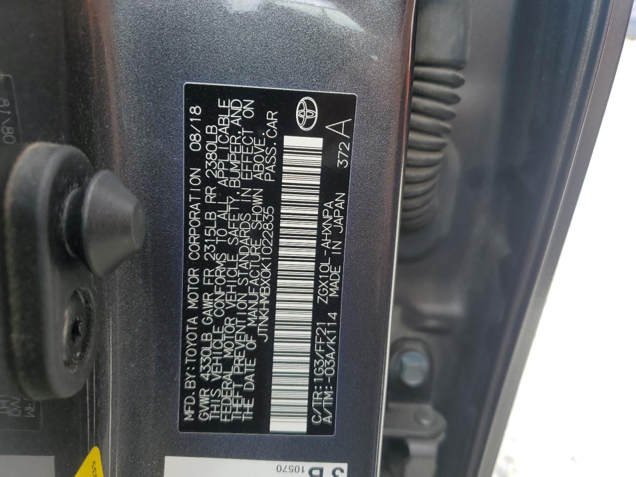 JTNKHMBX0K1022835 2019 Toyota C-Hr Xle