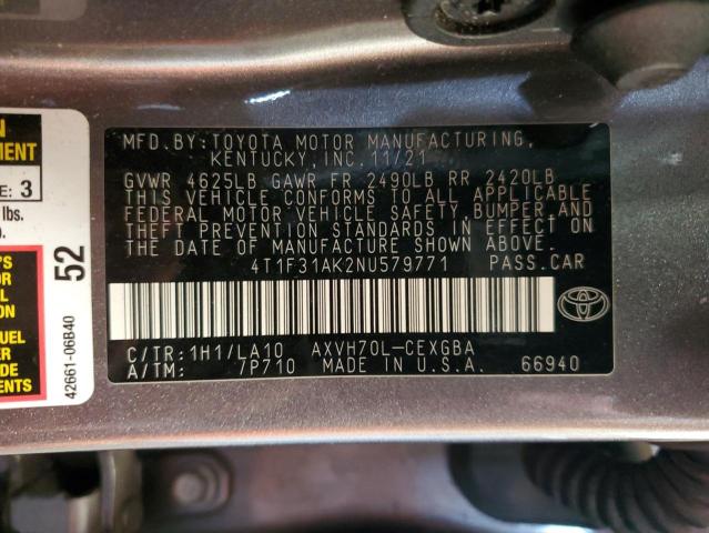 VIN 4T1F31AK2NU579771 2022 Toyota Camry, Xle no.12