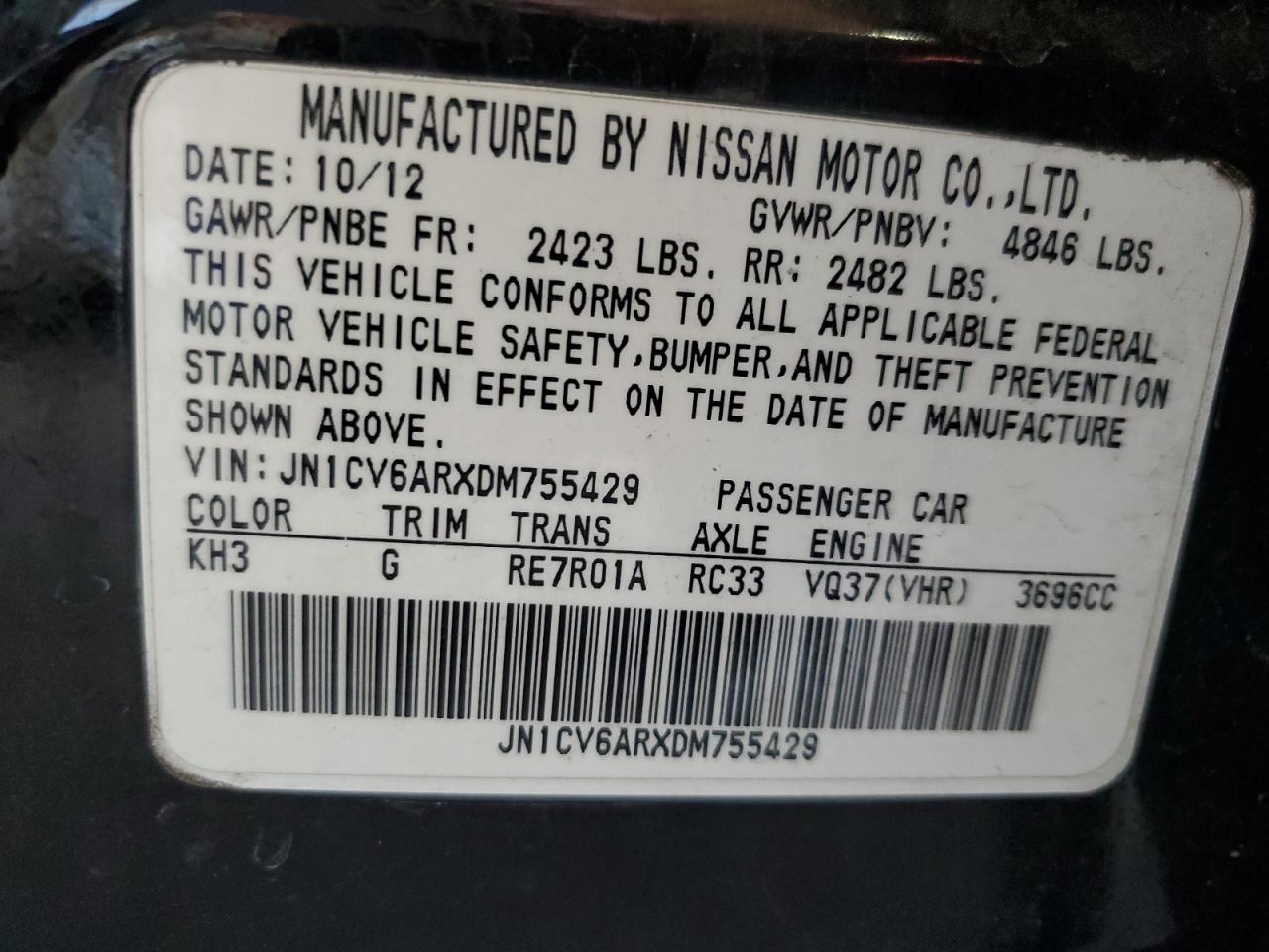 JN1CV6ARXDM755429 2013 Infiniti G37