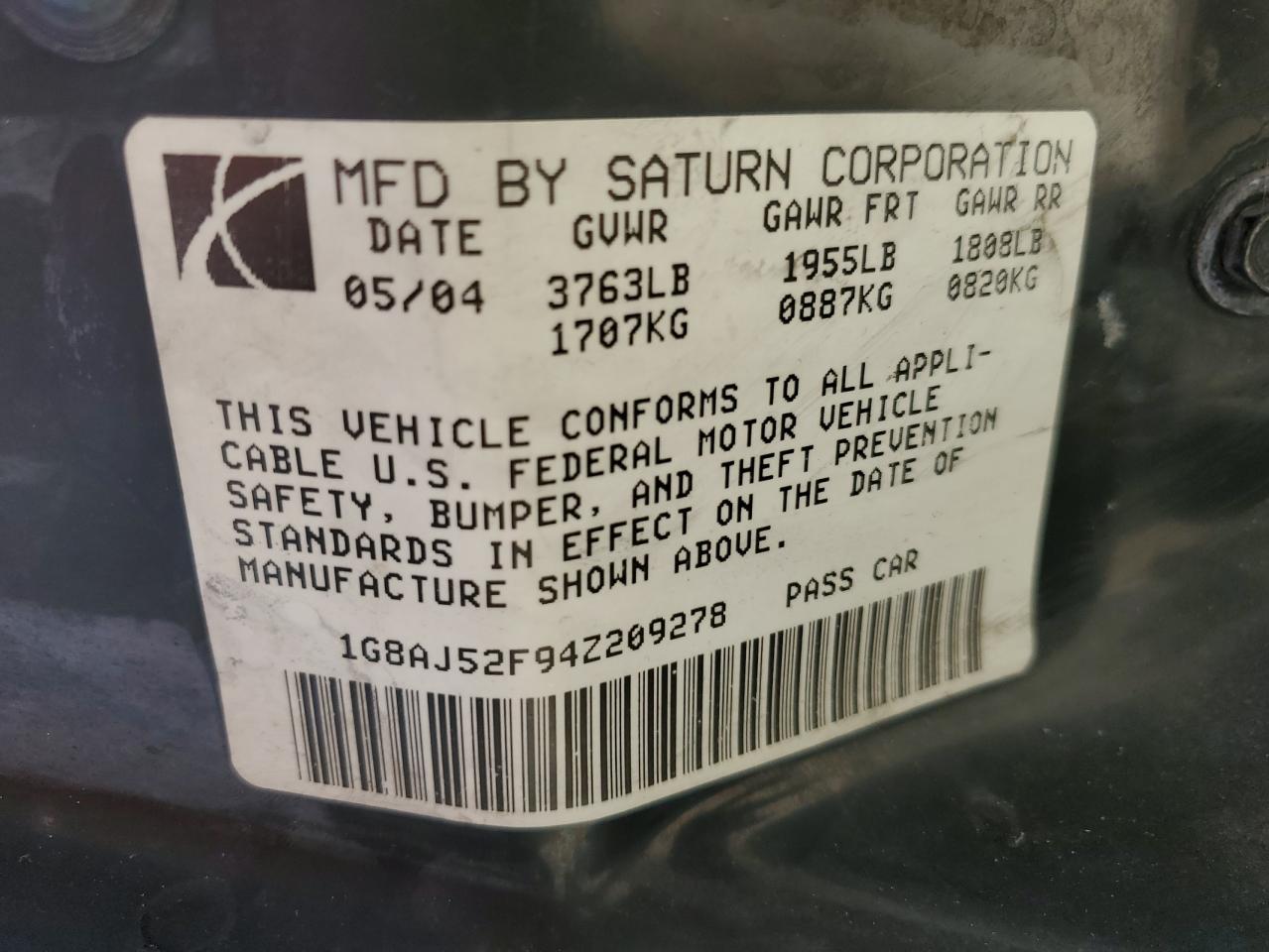 1G8AJ52F94Z209278 2004 Saturn Ion Level 2