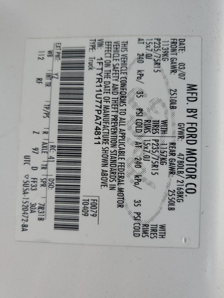 1FTYR11U77PA74811 2007 Ford Ranger