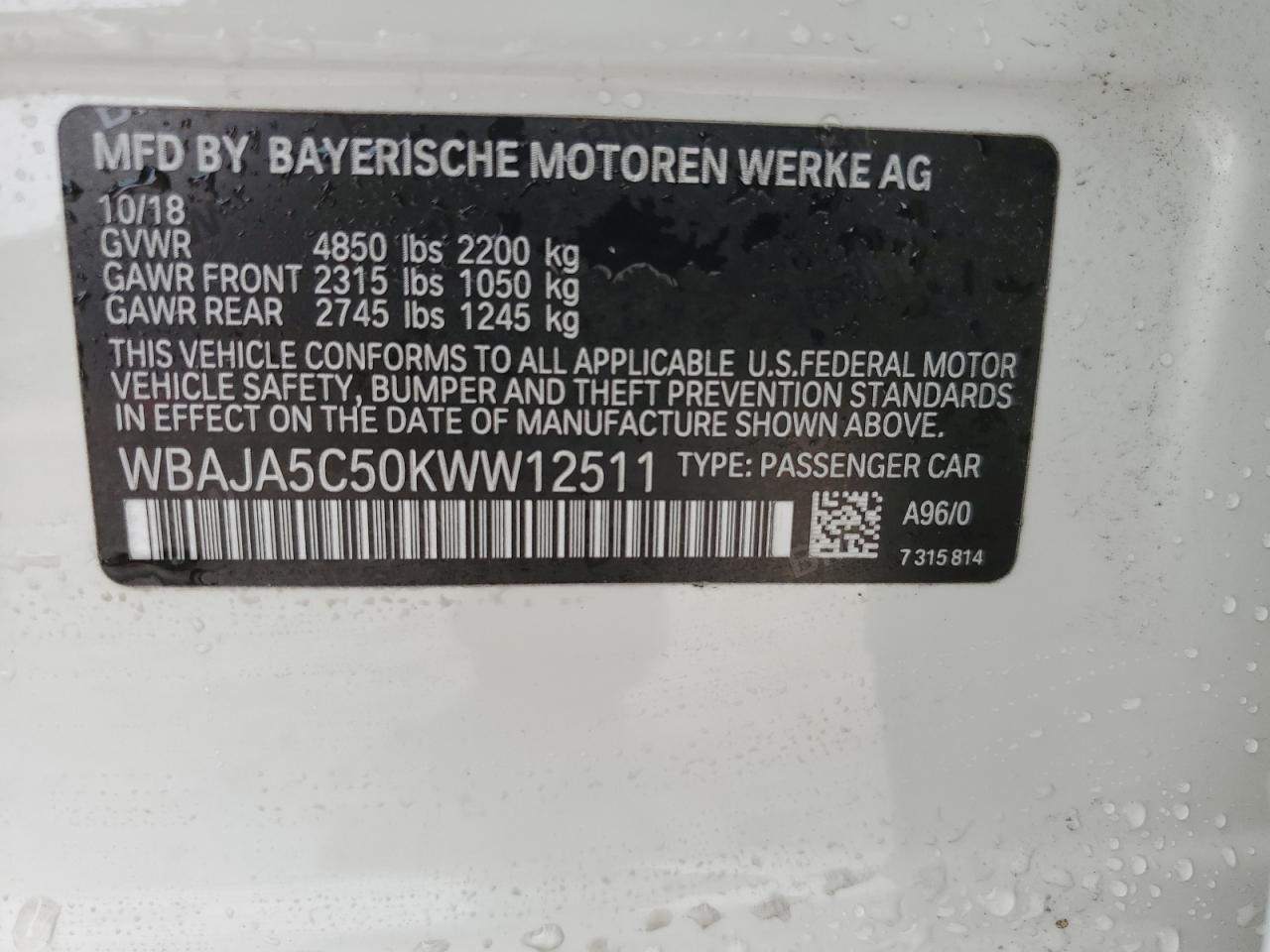 WBAJA5C50KWW12511 2025 BMW 530 I