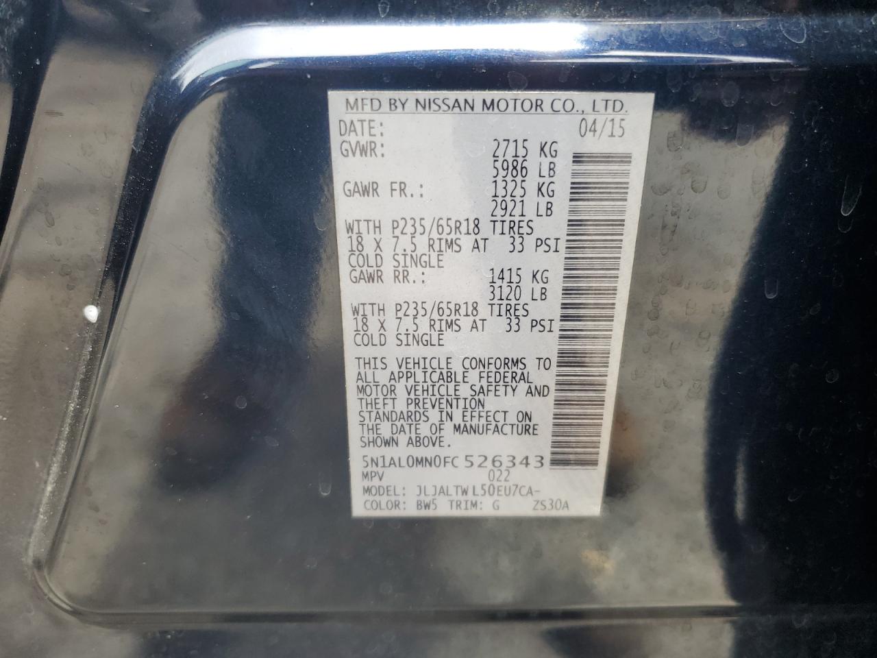 5N1AL0MN0FC526343 2015 Infiniti Qx60