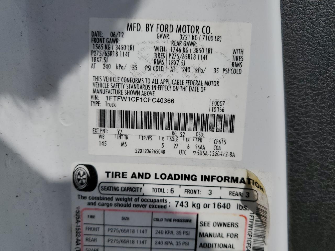 1FTFW1CF1CFC40366 2012 Ford F150 Supercrew