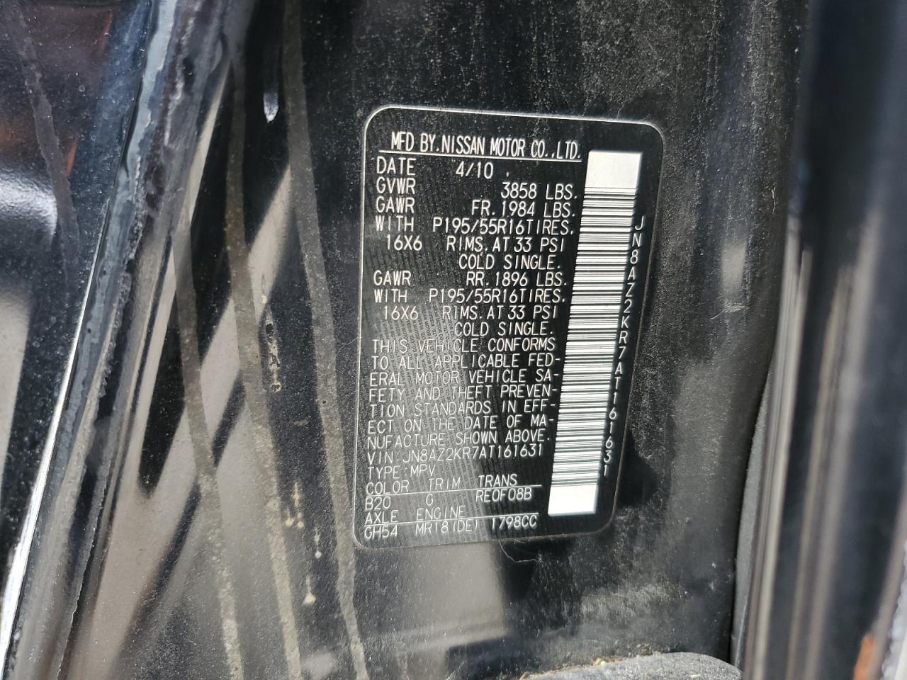 JN8AZ2KR7AT161631 2010 Nissan Cube Base