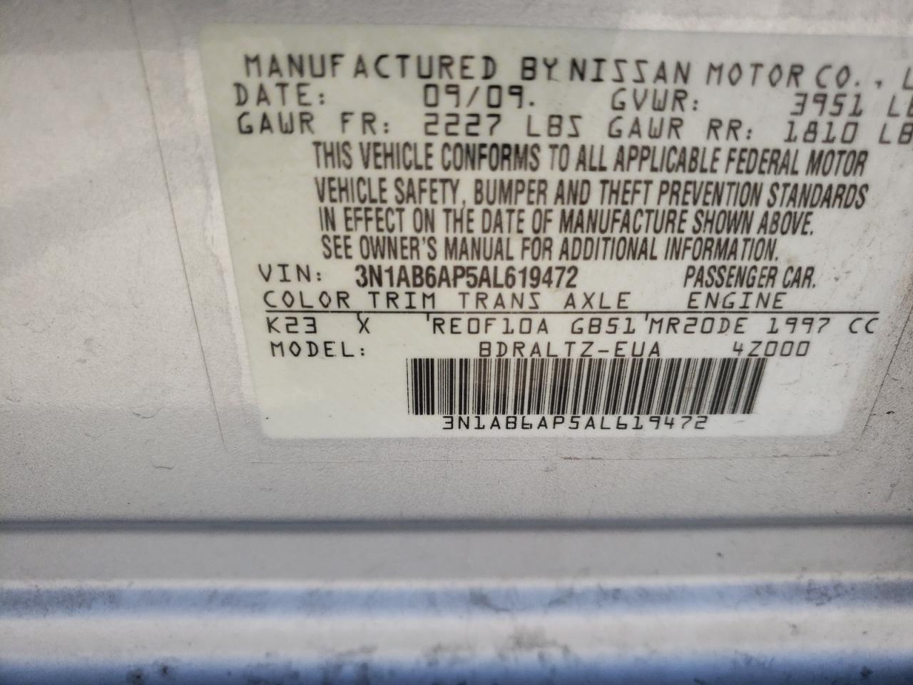 3N1AB6AP5AL619472 2010 Nissan Sentra 2.0
