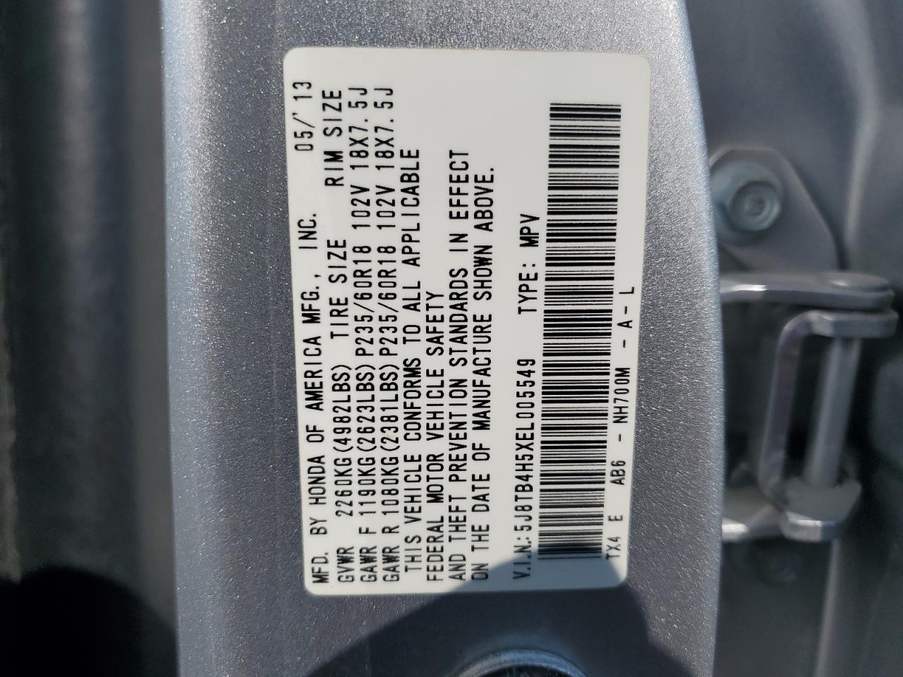 5J8TB4H5XEL005549 2014 Acura Rdx Technology