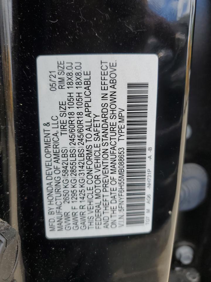 5FNYF6H55MB088653 2021 Honda Pilot Exl